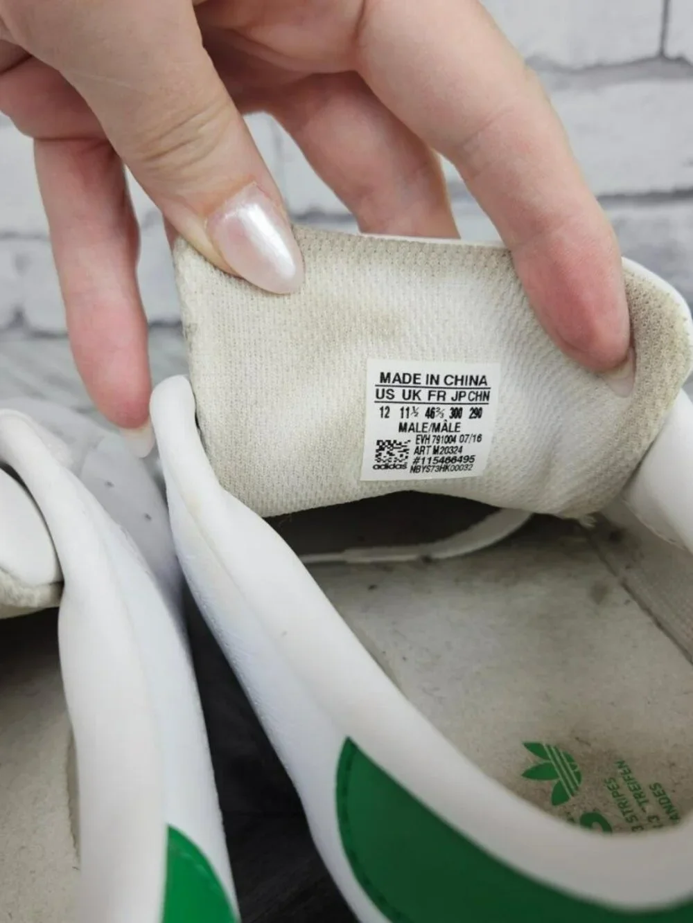 Adidas Mens 12 Stan Smith Classic White Green Leather Sneakers Shoes Preowned